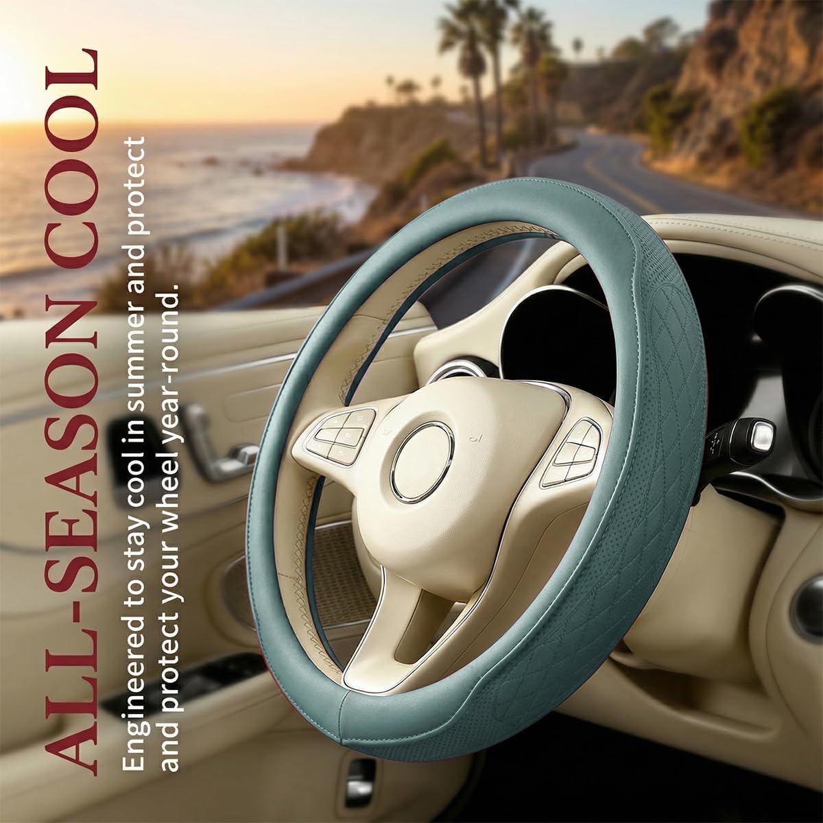 Car Steering Wheel Cover, Breathable Anti-Slip Vehicle Steering Wheel Protector with Inner Ring, Automotive Interior Protective Accessories, Universal for SUV RV Truck (Blue)