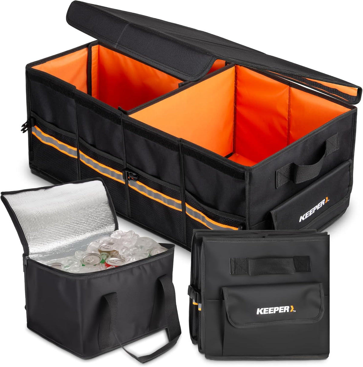 KEEPER Extra Large Car Trunk Organizer, 70L, Multi-Compartment Collapsible Car Organizers and Storage, Non-Slip Bottom, Suitable for SUV, Minivan