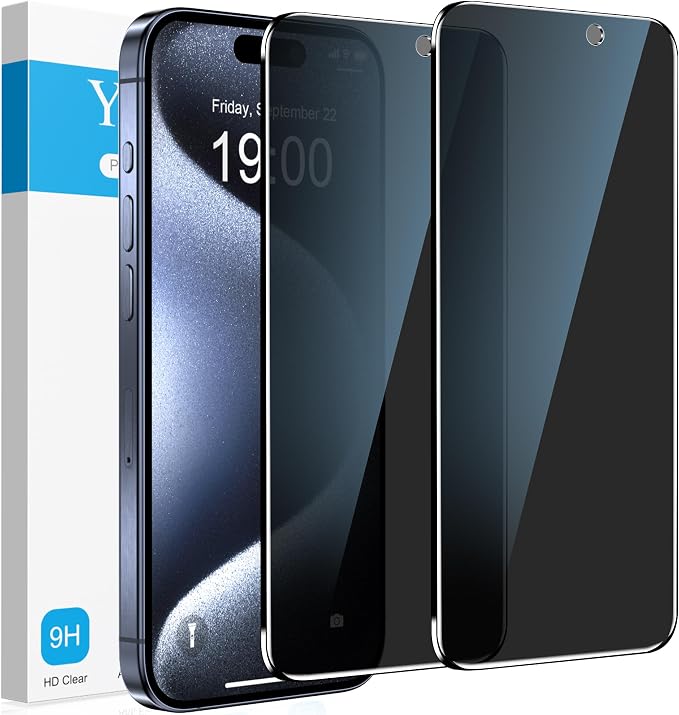 YMHML 2 Pack for iPhone 15 Pro/iPhone 16 / iPhone 15 Privacy Screen Protector