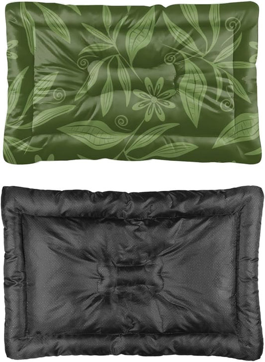 Dark Green Botanical Dog Bed for Cage Dog Bed Mat Washable Pads Crate Cushion Washable Non-Slip Crate Medium Size Floor Mat Pillow for Dogs Indoor Outdoor 24X18 Inch