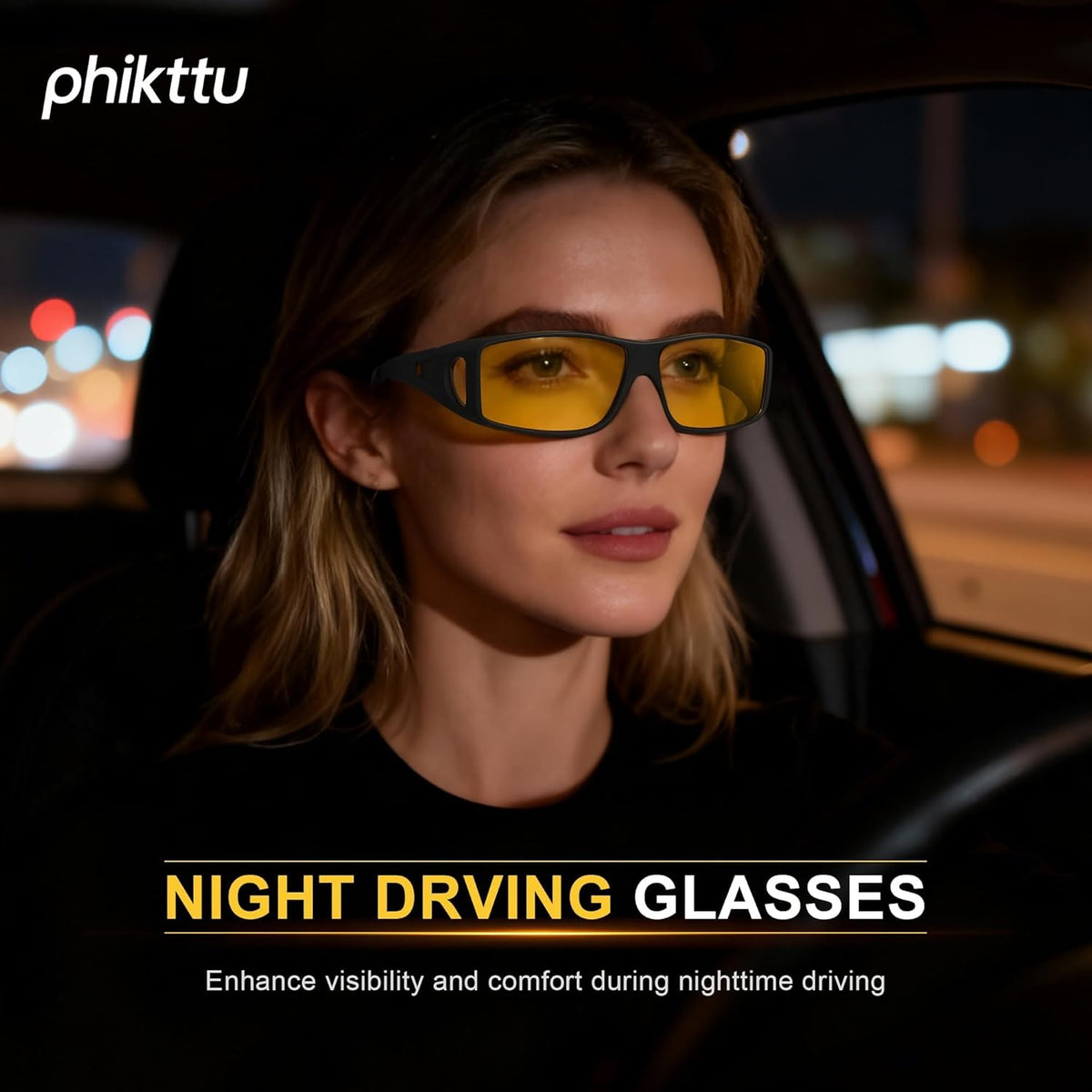 Skiennix Night Driving Glasses - HD Anti-Glare Wraparound Design for Enhanced Vision & Comfort