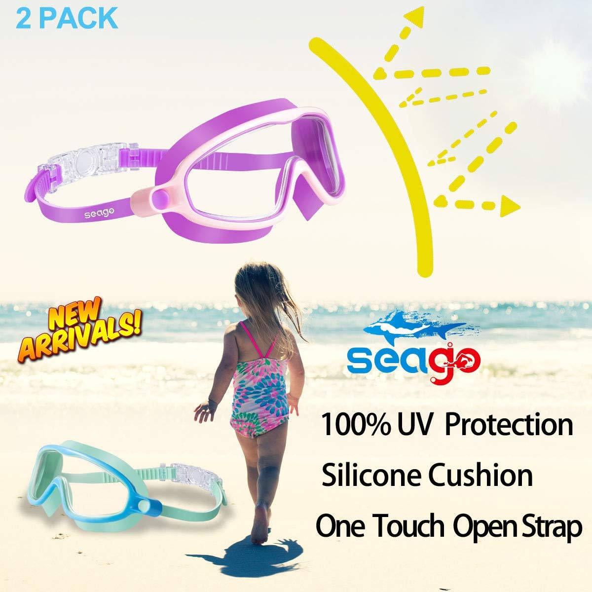 Skiennix Kids Swimming Goggles - Anti-Fog, UV Protection, Watertight Design | 2-Pack for Ages 3-15