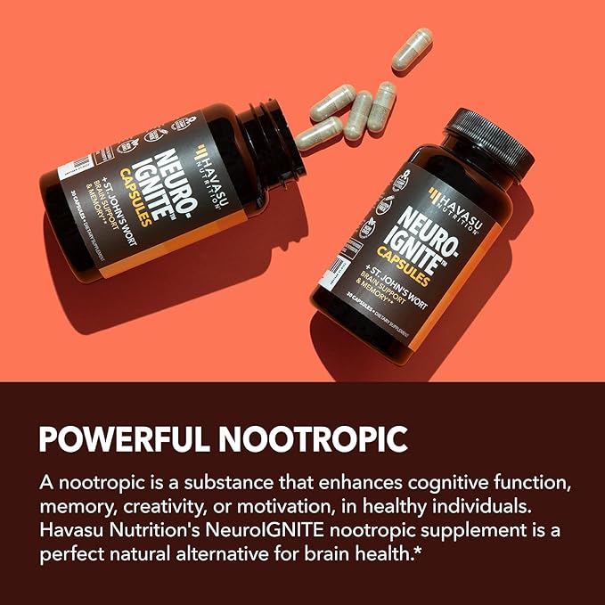 NeuroIGNITE Brain Supplement for Cognition - 60 Count - Cognitive Support with St. John's Wort, Ginkgo Biloba, Bacopa, Phosphatidylserine and Nootropics - Non-GMO Capsules, 2-Month Supply