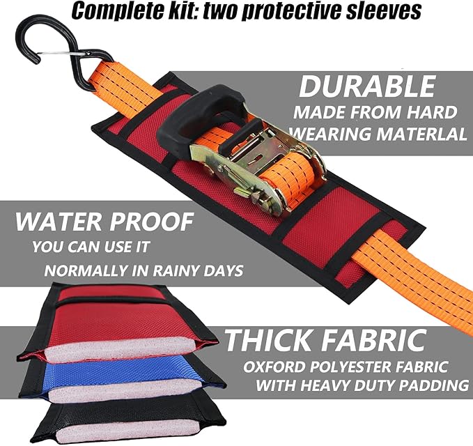 Ratchet Strap Protector Sleeve Universal Tie Down Strap Ratchet Protector for Boat, Trailers, Jetski, Waverunner Red 4 x 12 Inches–Pack of 2