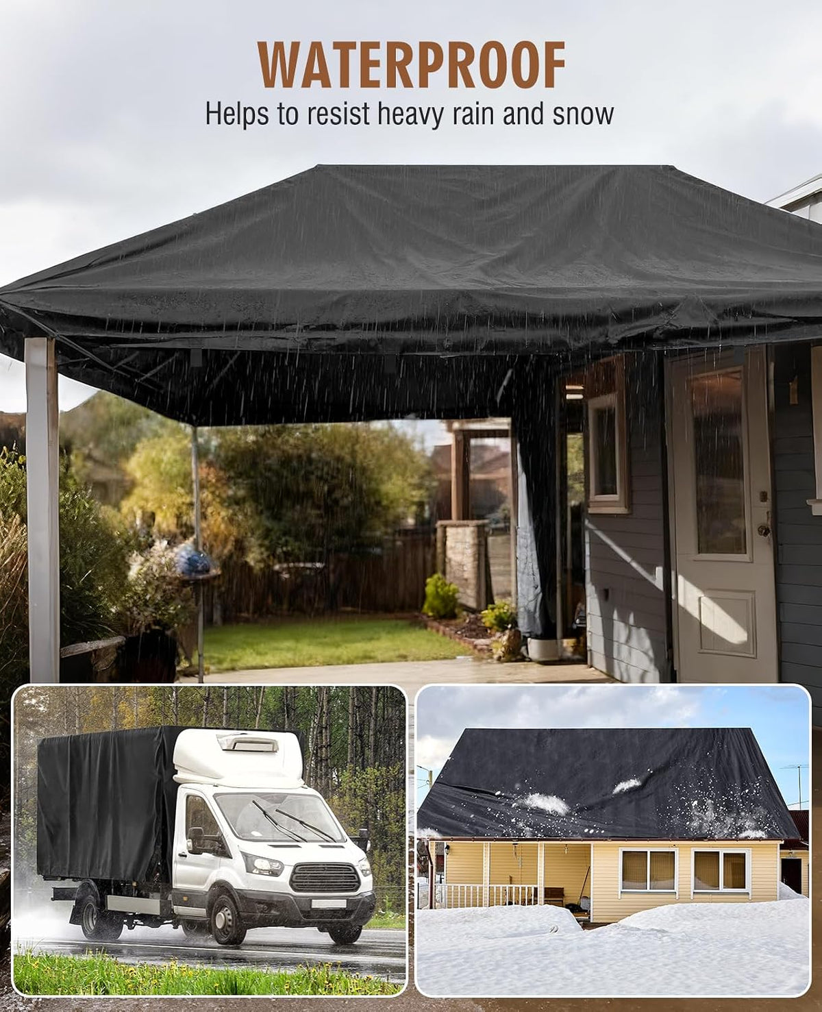 HIRALIY 20 Mil Heavy Duty Waterproof Tarp, 9.5x12ft Black Tarpaulin with Reinforced Webbing Loops, Multipurpose Oxford Fabric Tarp for Firewood, Roof, Camping, Pool