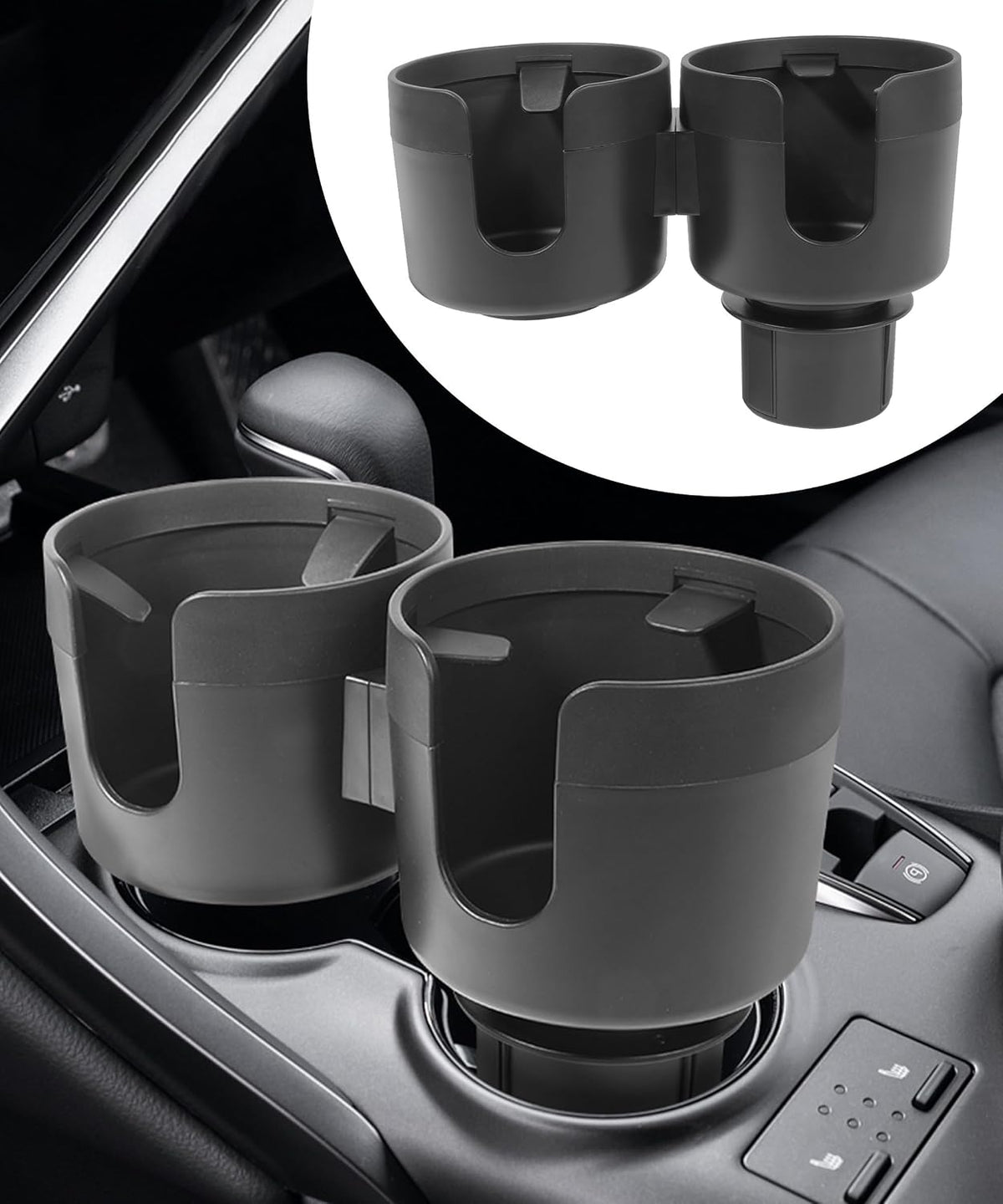 Unifizz 2-in-1 Multifunctional Car Cup Holder Expander Adapter - Black ABS Plastic - Universal Fit