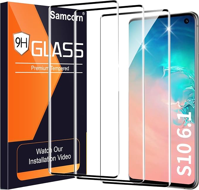 3 Pack Galaxy S10 Screen Protector, HD Clear Tempered Glass, Fingerprint Unlock
