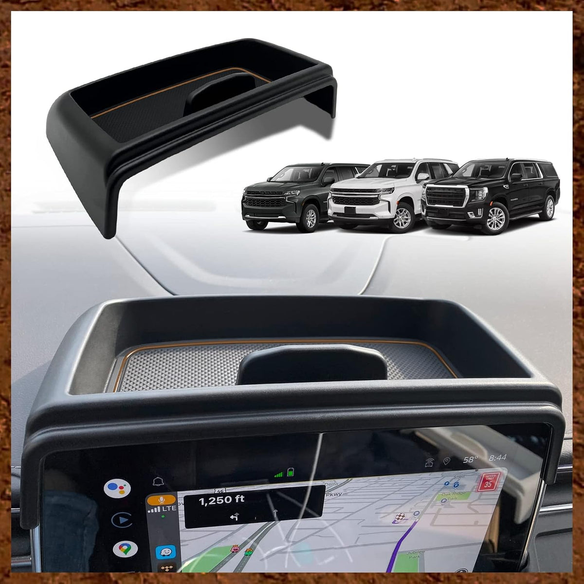 Muslogy Dashboard Storage Box Compatible with 2021 2022 2023 2024 GMC Yukon Chevy Tahoe Suburban Accessories Insert Behind Screen Console Organizer for Tahoe Suburban 2021-2024 Not for Denali(Brown)