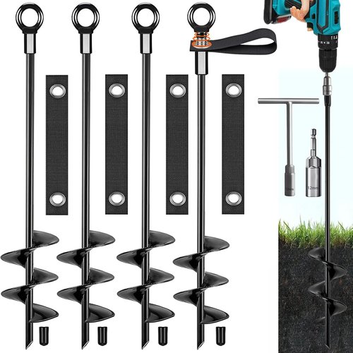 Fabulas Ground Anchors - Heavy-Duty 16-Inch Trampoline Stakes for High Winds | 4-Pack Tie Down Kit