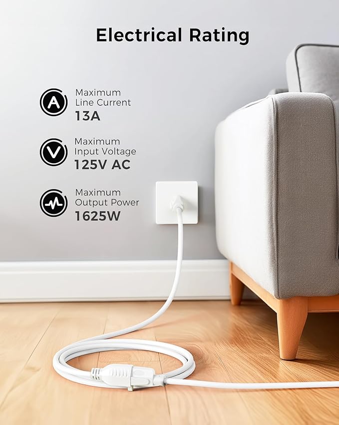 [ETL Listed] Cable Matters 2-Pack 16 AWG Heavy Duty 13A Power Extension Cord - 3ft, 3 Prong Power Cord Extension, NEMA 5-15P to NEMA 5-15R, White