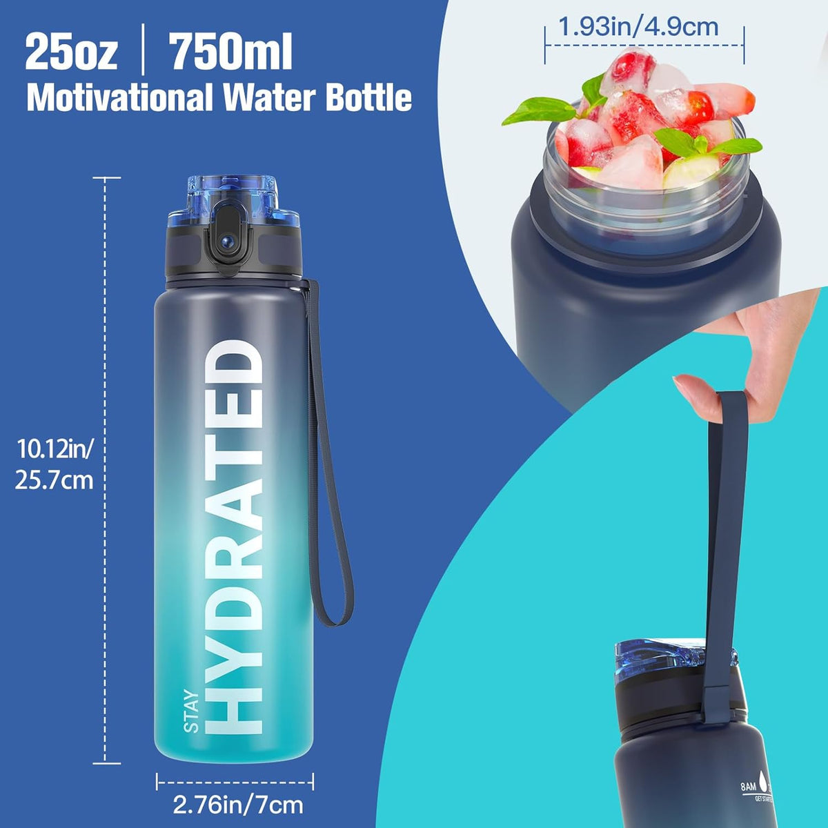Sahara Sailor Water Bottle - Durable & Leakproof Tritan Design | Motivational Time Marker, BPA Free, 32/25/17oz