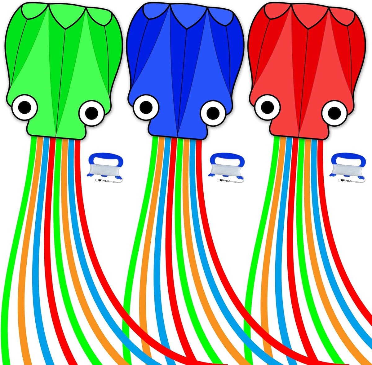 SGftre Octopus Kites - Easy to Fly 3-Piece Set for Kids & Adults | Red, Blue, Green Colors