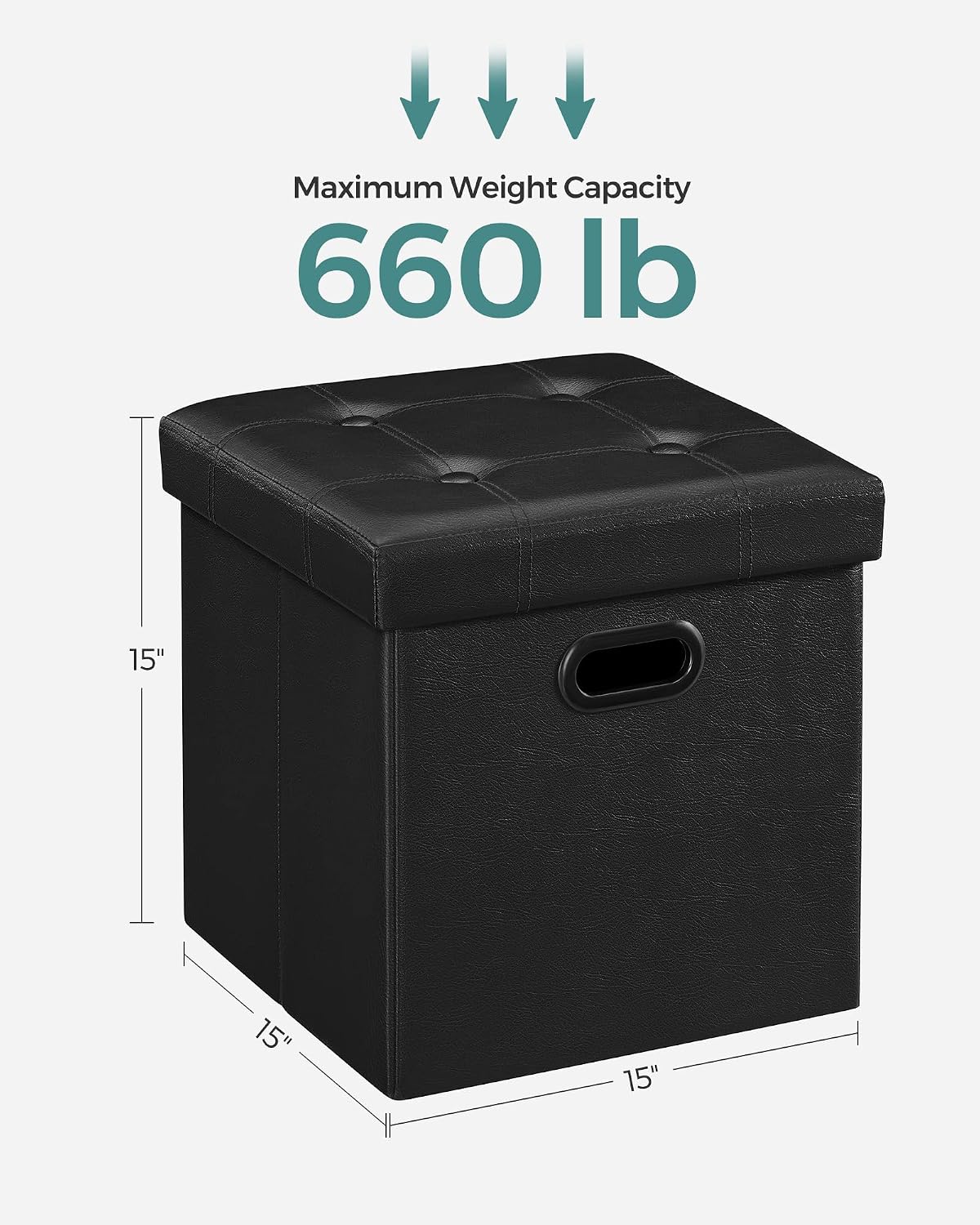 SONGMICS 15 Inches Folding Storage Ottoman, Cube Footrest