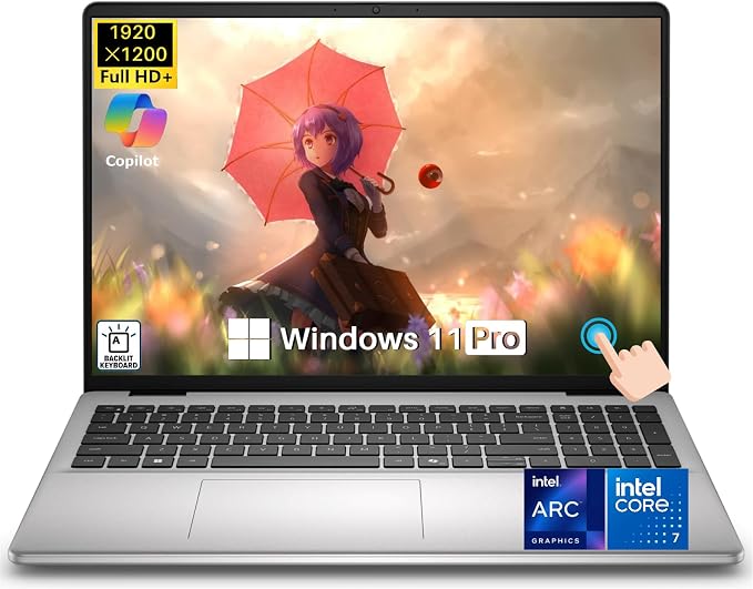 Dell 16 DC16251 Touchscreen Laptop, Intel 10-Core Core 7 150U (Up to 5.4 GHz), 16" FHD+ IPS 300 Nits Display, 64 GB DDR5 RAM, 1 TB SSD, Copilot AI, Fingerprint, Backlit KB, Wi-Fi 6E, Windows 11 Pro