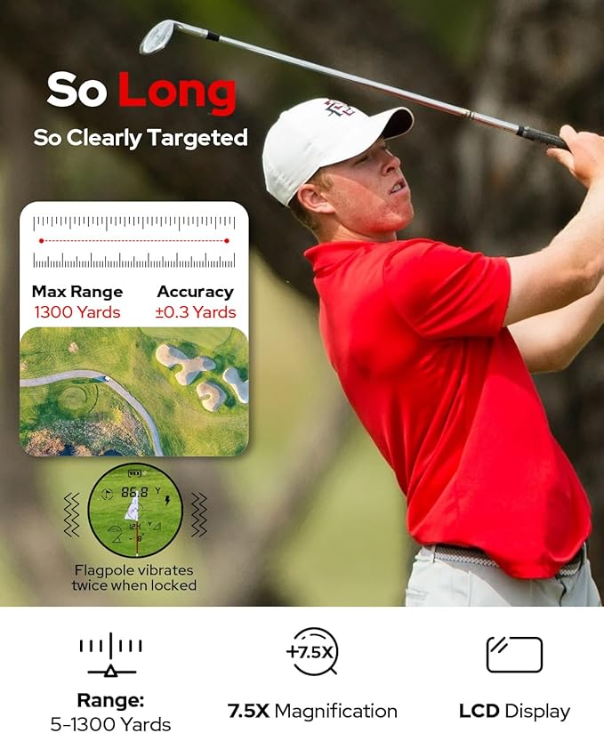 GF2 Golf Rangefinder with Slope, 1300 Yards Laser Range Finder, 7.5X