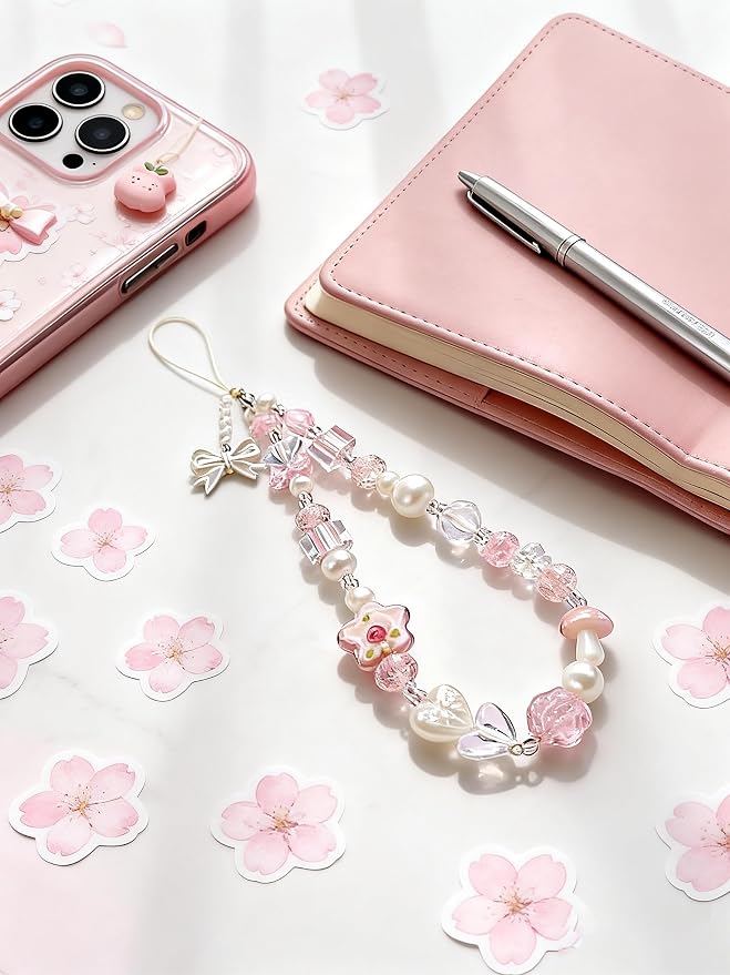 2 Pcs Phone Charm Strap Hand for iPhone Wrist Strap Camera Lanyard Pearl Beaded