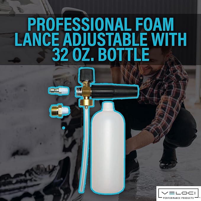 MTM Hydro Foam Cannon Pressure Washer Attachment for Cleaning Vehicles, Pole Barns, House Wash, Siding, Fences, Sidewalk, Roofs and More, Made in Italy, Adjustable with 32 oz. Bottle Commercial Grade