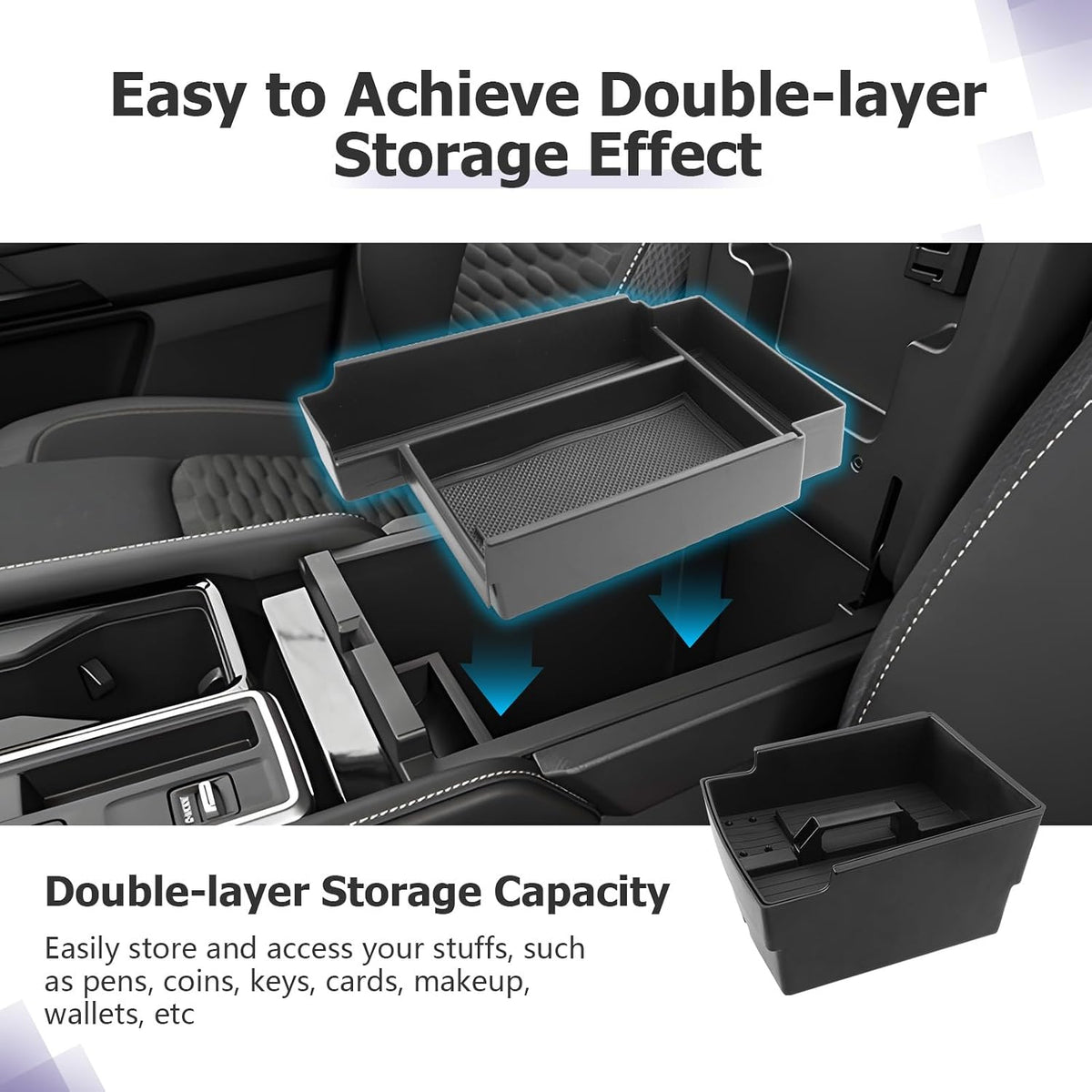 LUWU Center Console Organizer Tray Compatible with 2024 2025 2026 Chevrolet Traverse & 2024 2025 2026 GMC Acadia Accessories Armrest Console Organizer Armrest Organizer Insert Tray Black 2-Pack