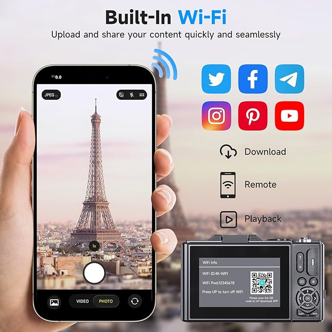5K Vlogging Digital Camera for Beginners, 80MP Travel Camera for Photography