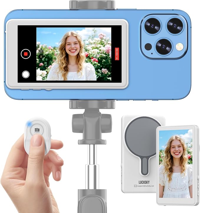 LUCKSKY Vlog Selfie Monitor Screen iPhone, 4K 60fps Recording, Wireless Screen