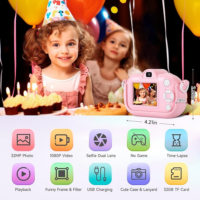 Kids Camera for Toddler Girls Boys Aged 3-9, YEEHAO 32MP Kids Toys Digital