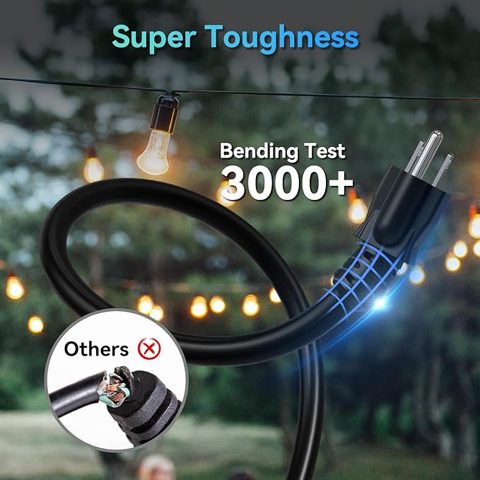 K KASONIC - 50 Ft Extension Cord with 3 Outlets, UL Listed 16/3 SJTW 3-Wire Grounded, 13A 125V 1625W for Indoor/Outdoor Use - Black