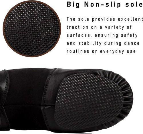 Asyuyu Jazz Shoes for Girls - Slip-On Leather Dance Shoes | Flexible Split Sole, Sizes 2-11, Black/Tan