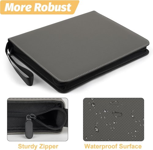 GERMUN 9 Pocket Card Binder - Premium Zip Trading Card Album for MTG, TCG & Sports Cards | Grey, 720 Double-Sided Pockets
