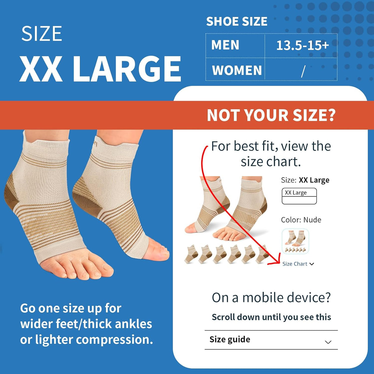 Skiennix Plantar Fasciitis Socks - Compression Ankle Brace with Arch Support for Pain Relief | Nude, XX-Large