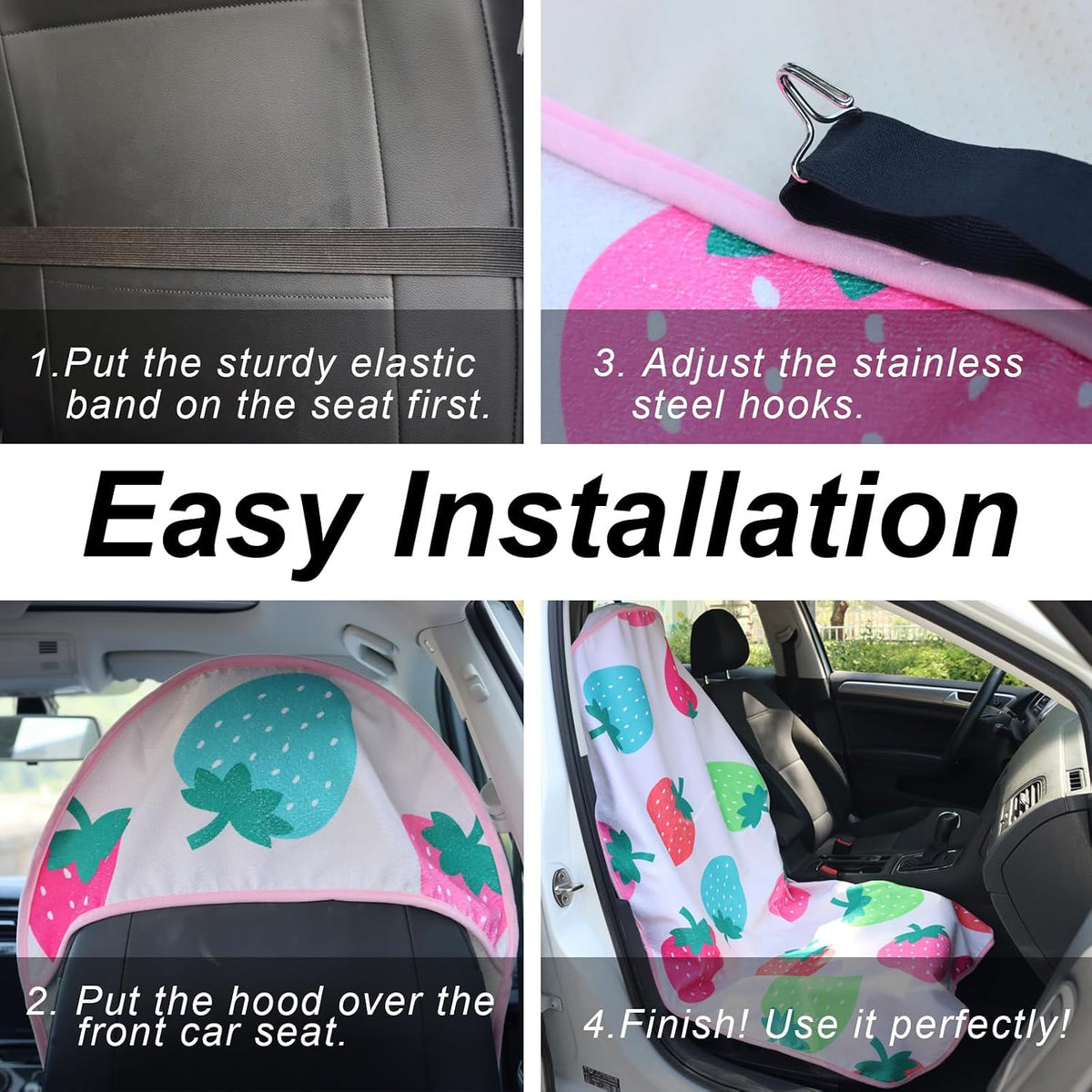 Sweat Towel Car Seat Cover Protector Front Seats for Gym Workout, Running, Swimming, Beach and Hiking, Waterproof Universal Seat Cover for Car, Trucks, Van & SUV (1, Strawberry, Front)