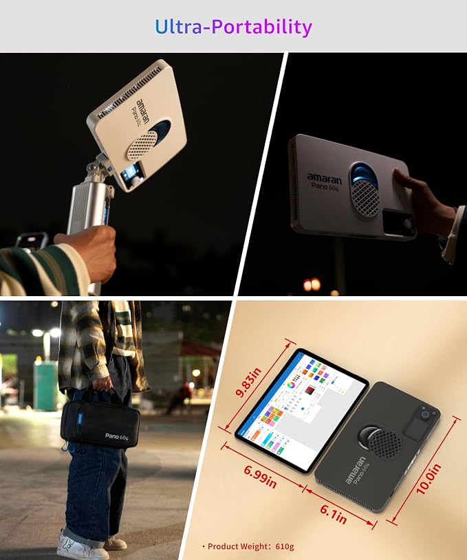amaran Pano 60c Kit, Compact 60W RGBWW Full Color Panel Light, Support USB-C PD