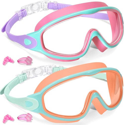 Keary Kids Swim Goggles - UV Protection & Anti-Fog | 2-Pack for Ages 3-15, Perfect for Pool Fun