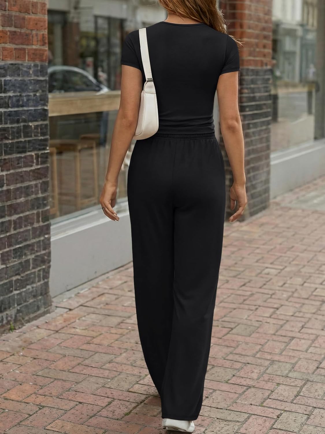 Trendy Queen Women's Lounge Set - Summer Henley Neck Crop Top & Wide Leg Pants | Casual Comfort