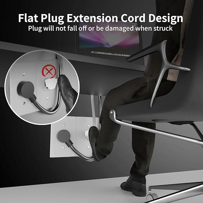 HUANCHAIN 14 Gauge 6 Feet (3 Pack) Flat Plug Extension Cord Black Indoor Outdoor, Heavy Duty 3 Prong Grounded Low Profile Extension Wire Flexible, 15A 1875W 125V 14AWG SJTW, ETL Listed