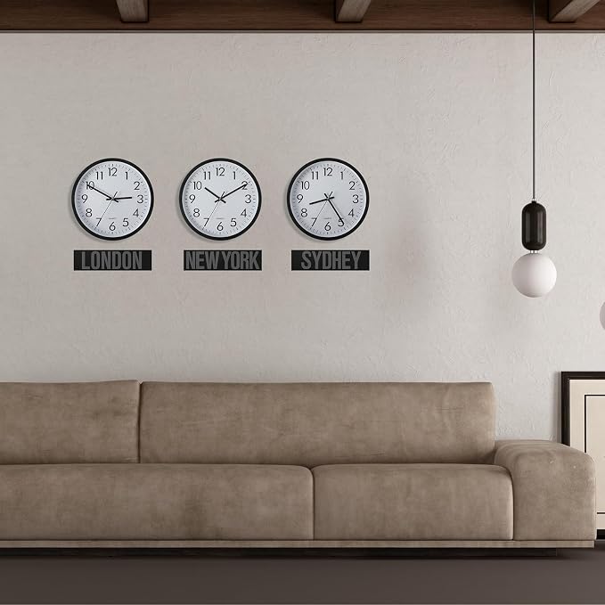 Sasylvia 3 Pcs 10 Inch Wall Clock Battery Operated Round Clock