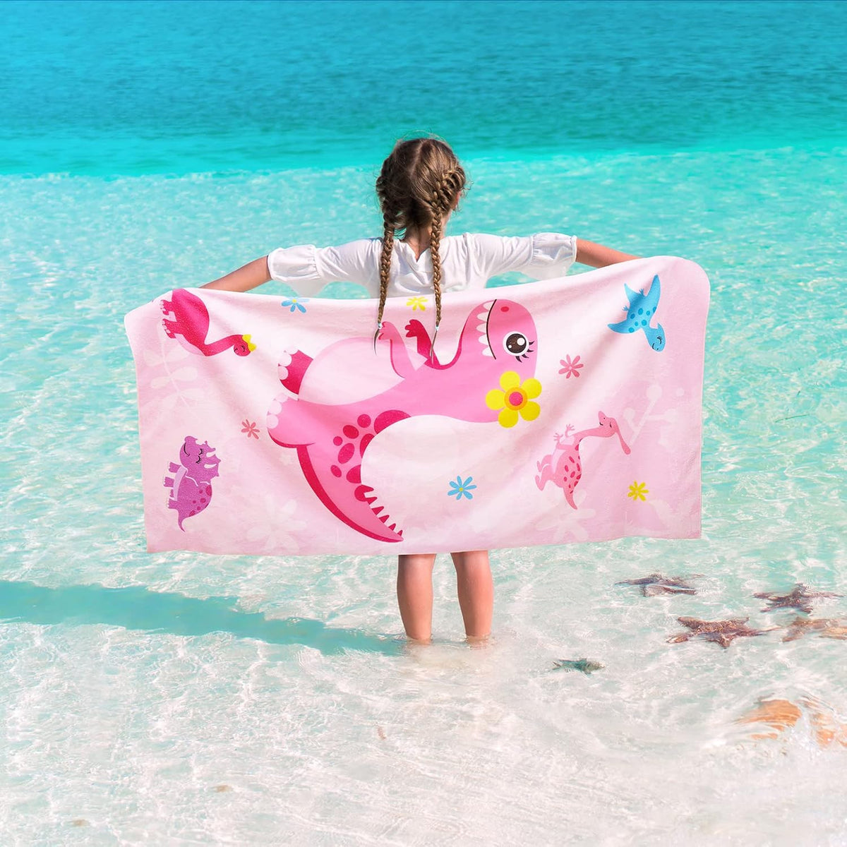 WERNNSAI Dinosaur Kids Beach Towel - Quick-Dry Microfiber, 30” x 60” Ultra-Soft Dino Design for Bath & Travel