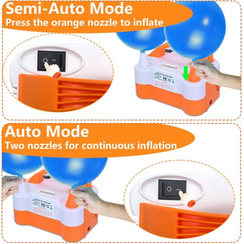 CUSZOY Electric Balloon Pump 600W, Fast Balloon Blower with 6 Balloon Arch Kits, Dual Nozzle & 2 Modes, Portable Air Pump for Balloon Decor for Party, Wedding, Birthday - Professional Balloon Pump