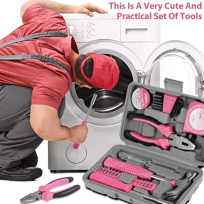 24pcs Small Tool Kit, Pink Mini Tool Kit for Women, Multi-Purpose Home Hand Tool Set with Case, Basic Household Tool Kit for College, Dorm, Office, Garage