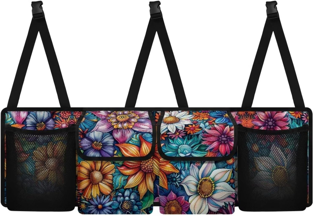 Mexican Dahlias Backseat Trunk Organizer for Car Mandala Flowers Trunk Storage Bag with Extra Storage Space for SUVs,Trucks,Vans