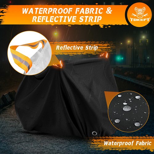 Bike Cover (Fits 1/2 Bikes), Outdoor Waterproof Bicycle Cover Rain & Sun Protection Dustproof Windproof Bicycle Accessories with Lock Hole Reflective Strips Suitable for Mountain Road E-Bikes (Black)