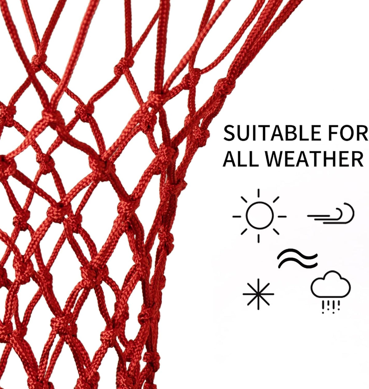 Sanung Basketball Net Replacement - Heavy Duty Anti-Whip Design | 12 Loops, Standard Size, Red