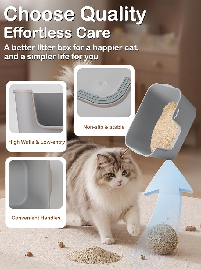 Extra Large Cat Litter Box with High Sides - Splash-Proof Design for Big Cats & Multi-Cat Homes, 24.6in x 16.7in x 12.8in (Green)