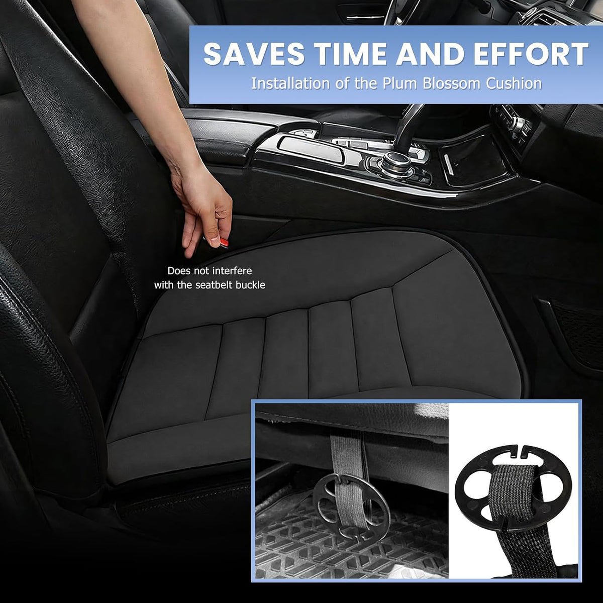 Car Seat Cushion, 1.2" Thick Comfort Memory Foam Seat Protector with Non-Slip Rubber Bottom, Breathable Fabric Driver Seats Cushion Pad for Sciatica Tailbone Back Pain Relief (Black)