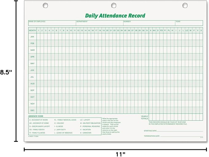 TOPS Daily Attendance Record, Loose-Leaf Style, 8.5 x 11 Inches, 50 Forms per