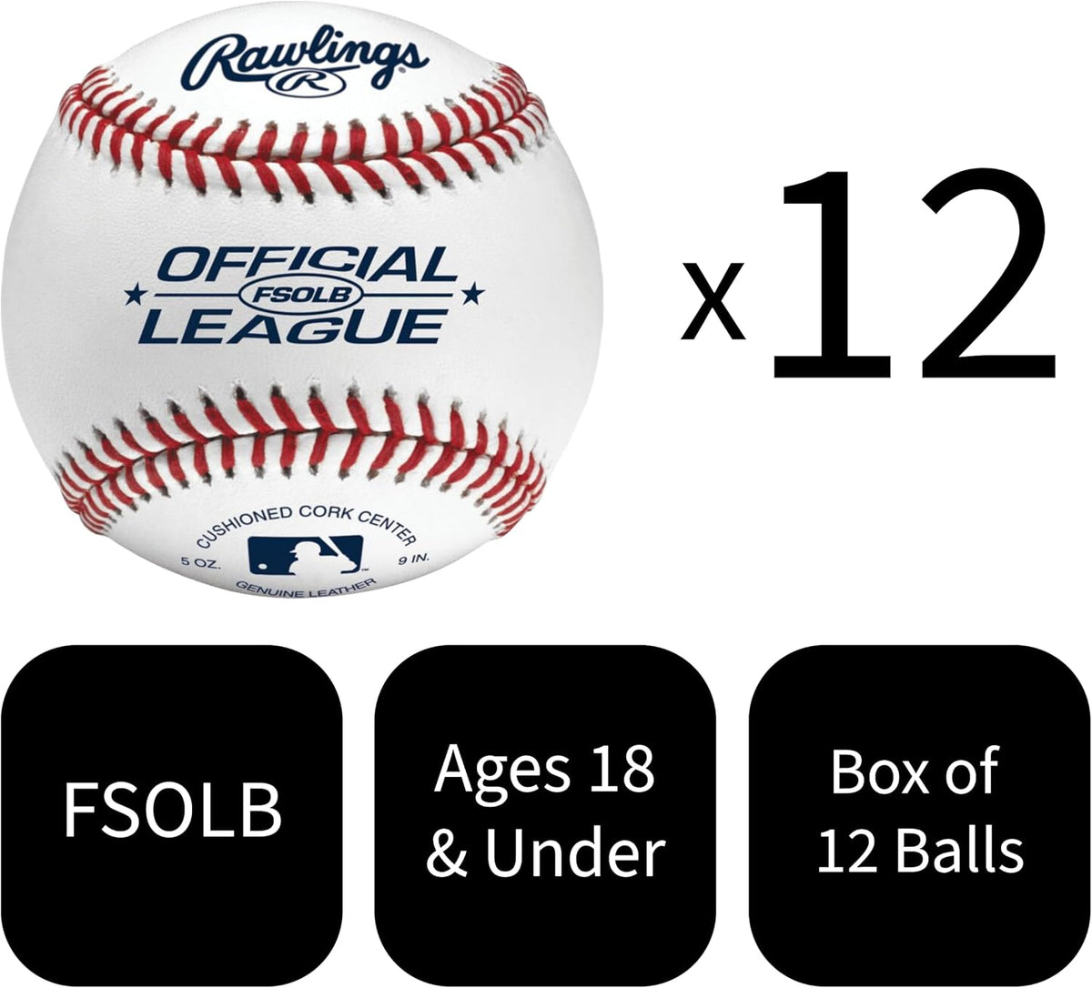 Rawlings Official League Baseballs - Flat Seam Design for Youth/14U | 12 Count Practice Set