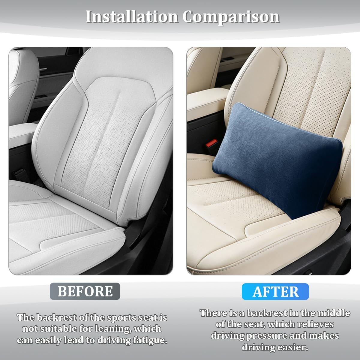 Car Lumbar Support Pillow, Suede Leather Vehicle Driving Seat Lumbar Support Pillow for Lower Back Pain Relief, Auto Interior Back Cushion Pad, Universal for SUV Sedan Truck (Ammonia Blue)