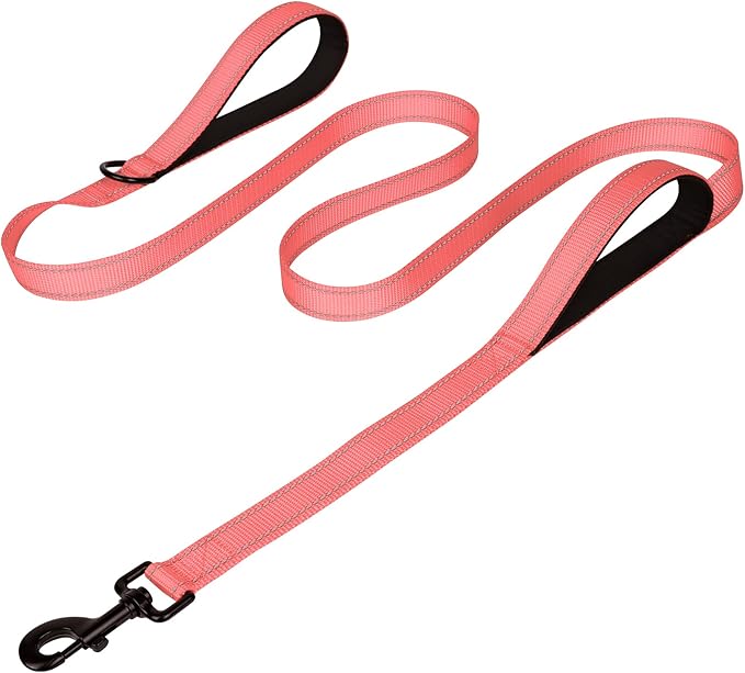 Joytale Dog Leash Heavy Duty for Large Dogs that Pull, Double Handle for Traffic Control, Double-Sided Reflective Leashes for Large Medium Dogs Night Safety, 5FT, Neon Pink