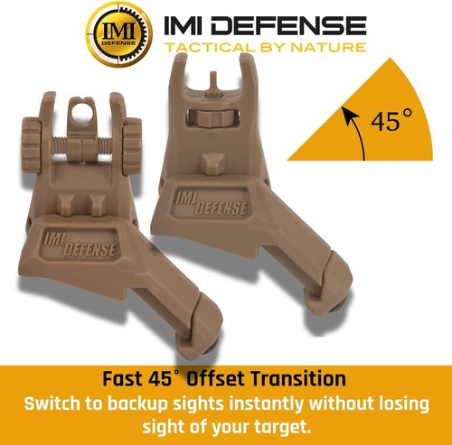 IMI Defense TFS Flip-Up Iron Sights - Polymer Backup Sight Set with Dual Aperture & 45-Degree Offset (FDE)