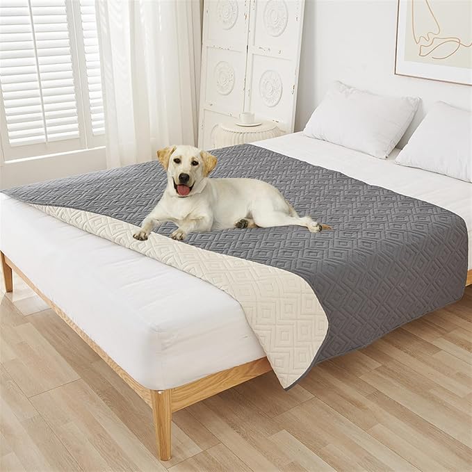 GIBZ Water Resistant Dog Bed Blanket Cover Large Anti Slip Pet Furniture Protector Washable Cat Quilted Mat for Couch, Grey, 130x210cm