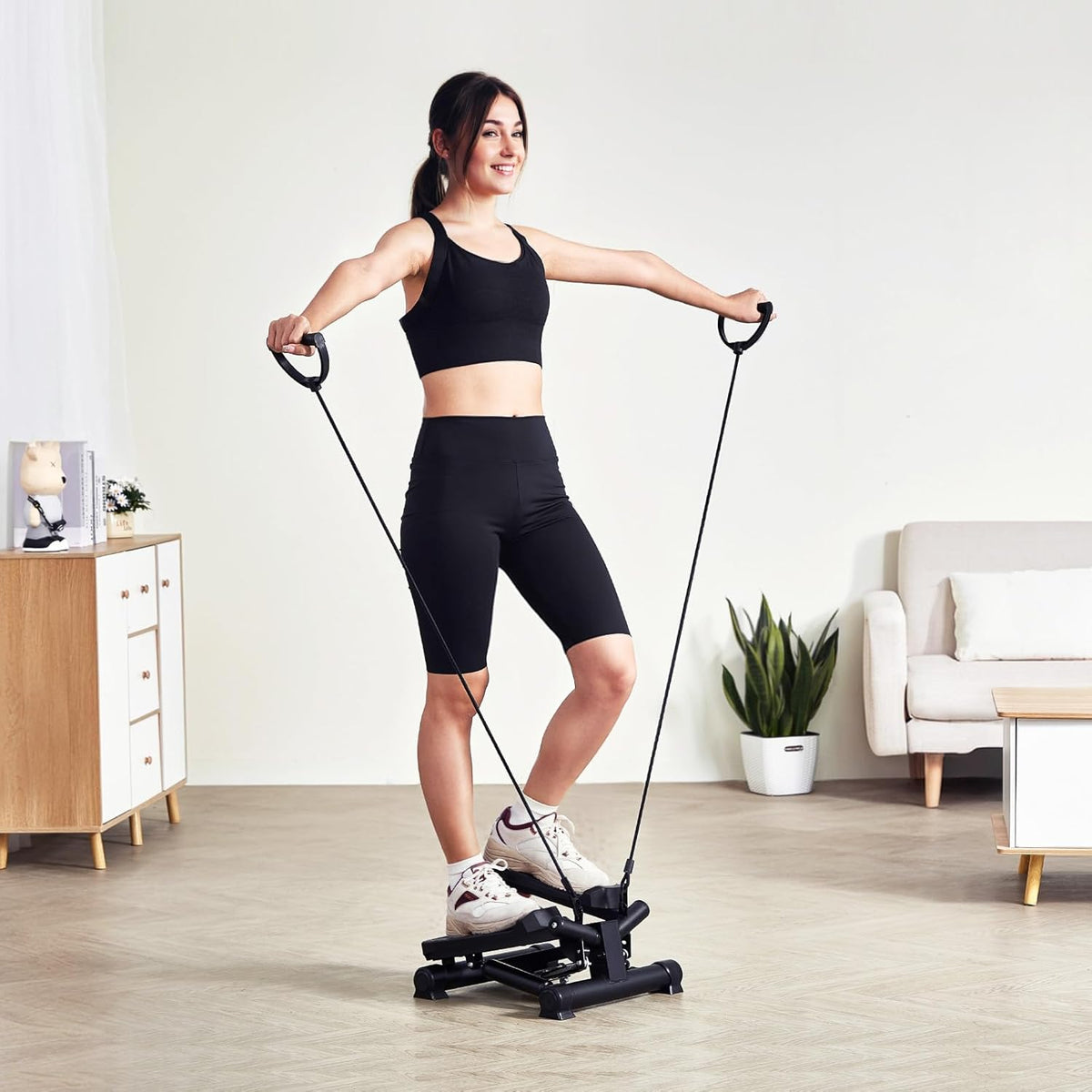 VEVOR Mini Stepper - Hydraulic Fitness Equipment with Resistance Bands for Full Body Cardio Workout